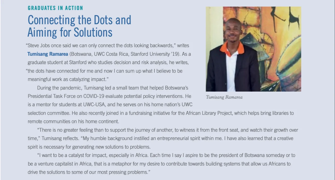 Davis UWC Scholars 2021 Annual Report — Connecting the Dots and Aiming for Solutions
